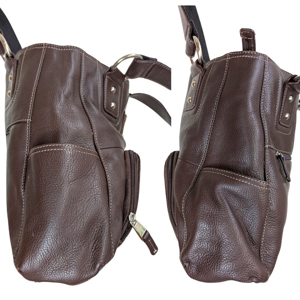 Tignanello Shoulder Bag Large Brown Pebbled Leather Multi Pocket Organizer Tote - Picture 4 of 12